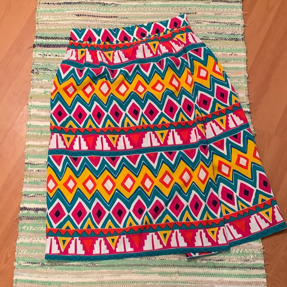 Colorful Faux Wrap Skirt Sz S